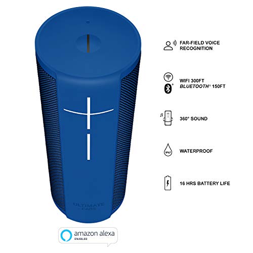 Ultimate Ears MEGABLAST Portable Waterproof Wi-Fi and Bluetooth Speaker with Hands-Free Amazon Alexa Voice Control - Blue Steel