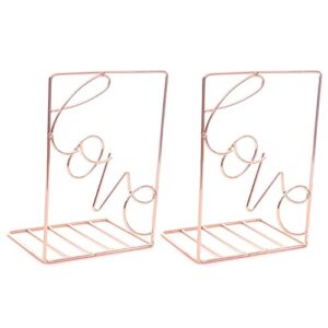 szyawsd file sorters 2pcs/pair creative love shaped metal bookends desk storage holder shelf book organizer stand (color : rose gold)
