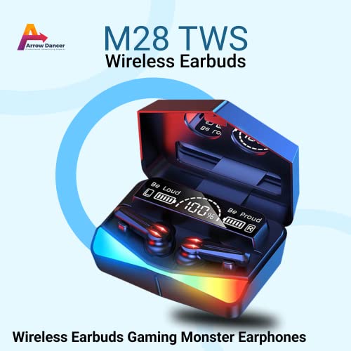 M28 Wireless Earbuds TWS Bluetooth 5.1 Gaming Monster Earphones Touch Control Headphones Microphone Mirror Screen Mini LED Display - Excellent Sound Ensure Fast & Stable Connection Waterproof | AD