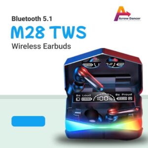 M28 Wireless Earbuds TWS Bluetooth 5.1 Gaming Monster Earphones Touch Control Headphones Microphone Mirror Screen Mini LED Display - Excellent Sound Ensure Fast & Stable Connection Waterproof | AD