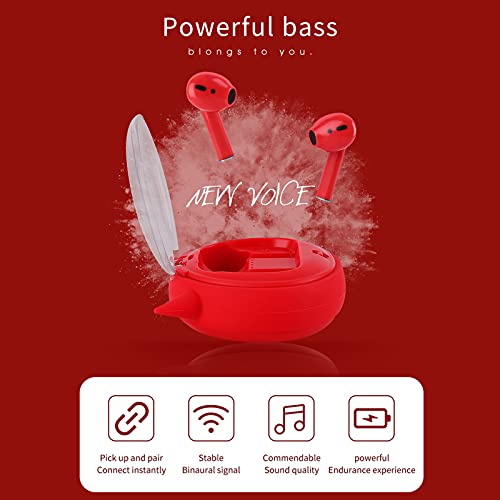 Kids BT Earbuds with Charging Case, Cute Little Devil Cartoon Earphones, Bluetooth 5.0 TWS HiFi Stereo Sound Noise Reduction Waterproof Sport Headphones for Boys/Girls, Built-in Mic(Red)