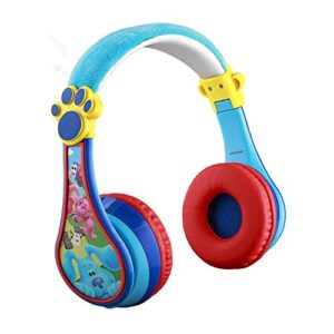 ekids blues clues kids bluetooth headphones, wireless headphones with microphone includes aux cord, volume reduced kids foldable headphones for school, home, or travel