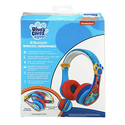 eKids Blues Clues Kids Bluetooth Headphones, Wireless Headphones with Microphone Includes Aux Cord, Volume Reduced Kids Foldable Headphones for School, Home, or Travel