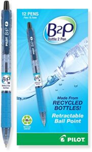 pilot b2p – bottle to pen refillable & retractable ball point pen made from recycled bottles, fine point, black ink, 12-pack (32600), dozen box (fine point)