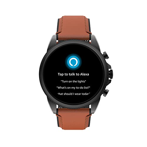 Fossil Unisex Gen 6 44mm Stainless Steel and Leather Touchscreen Smart Watch, Fitness Tracker, Color: Black, Brown (Model: FTW4062V)