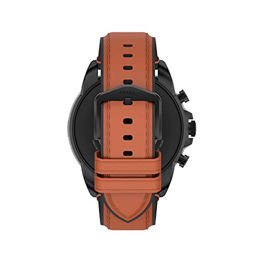 Fossil Unisex Gen 6 44mm Stainless Steel and Leather Touchscreen Smart Watch, Fitness Tracker, Color: Black, Brown (Model: FTW4062V)
