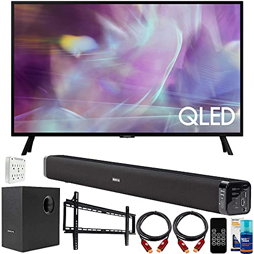 SAMSUNG QN32Q60AA 32 Inch QLED HDR 4K UHD Smart TV Bundle with Deco Gear Home Theater Soundbar with Subwoofer, Wall Mount Accessory Kit, 6FT 4K HDMI 2.0 Cables and More