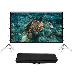 projector screen with stand, 16:9 4k hd portable large projector screen pull down, tripod manual quick assembly for home theater backyard cinema,150in