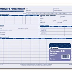 Adams Employees Personnel File Folder, Heavy Card Stock, 11-3/4 x 9-1/2 Inches, Pack of 20 Folders (9287ABF) ,Blue/White