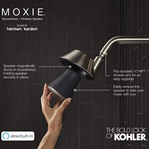 KOHLER Moxie Alexa Enabled Showerhead, Bluetooth Shower Speaker, Shower Radio, Rechargeable Speaker, Portable Speaker, 2.5 GPM, K-28238-NKA-BN, Vibrant Brushed Nickel