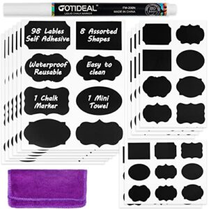gotideal 98 chalkboard labels with chalk markers, mason jar labels, chalk sticker labels for kitchen containers, storage bins, pantry, organization, glass bottle, removable food labels