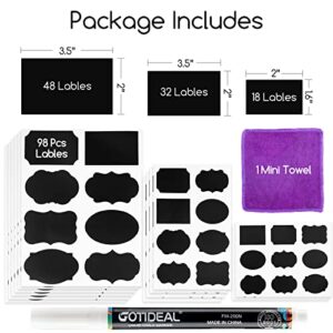 Gotideal 98 Chalkboard Labels with Chalk Markers, Mason Jar Labels, Chalk Sticker Labels for Kitchen Containers, Storage Bins, Pantry, Organization, Glass Bottle, Removable Food Labels