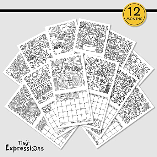 Tiny Expressions - Coloring 2023 Calendar for Kids - Monthly Wall Calendar with Months, Days & Unique Illustrated Images to Color - Great Classroom Calendar and Activity Tracking Chart - Home Learning