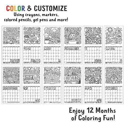 Tiny Expressions - Coloring 2023 Calendar for Kids - Monthly Wall Calendar with Months, Days & Unique Illustrated Images to Color - Great Classroom Calendar and Activity Tracking Chart - Home Learning