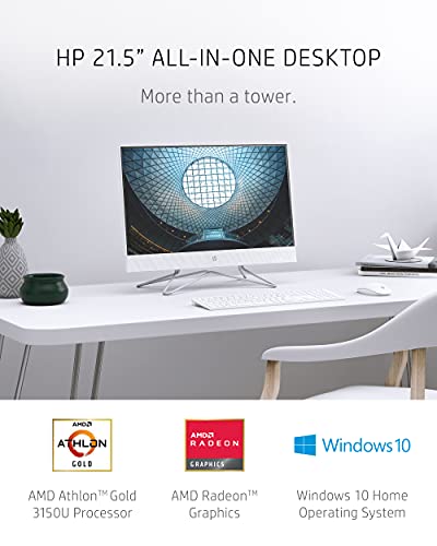 HP 22 All-in-One PC, AMD Athlon Gold 3150U Processor, 4 GB RAM, 256 GB SSD, Full HD IPS 21.5-inch Anti-glare Display, Windows 10 Home, USB Mouse and Keyboard (22-df0022, 2020)