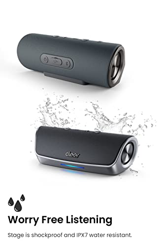 Cleer Audio Stage Smart Bluetooth Speaker - IPX7 Waterproof, Built-in Alexa, Stereo Pairing Capabilities, with Digital Amplifier, Dual 48mm Drivers, and Passive Radiators for Powerful Music and Sound