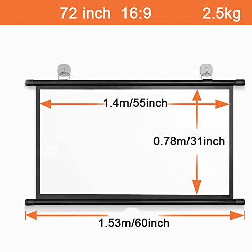 TOCTUS Video Projection Screen HD Portable Projector Screen for Indoor Outdoor, 60 Inch Wall/Ceiling Mount Projection Screen for Home Theater Movie TV, Wrinkle-Free (Size : 72inch 16:9)