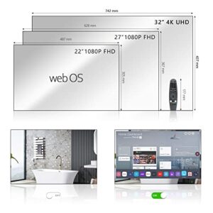 Soulaca 32 inches Smart Mirror Bathroom LED TV Waterproof Vanishing Television IP65 4K ATSC Built-in WiFi Alexa webOS Wall Mounted 2023 Model