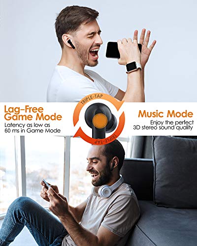 DTTO J-10 Active Noise Cancelling Earbuds with 60ms Low-Latency Game Mode, Wireless Charging Case Bluetooth 5.2 Auto-Pairing Touch-Enabled Voice-Assistant, Immersive Sound Deep Bass IPX8 Sweatproof