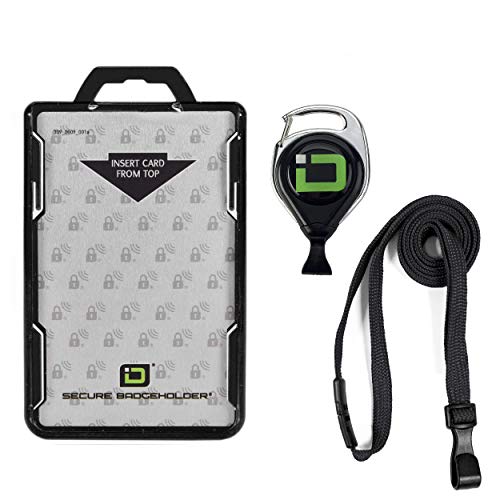 ID Stronghold Secure Badge Holder Duolite - RFID Blocking 2 Card ID Badge Holder with Lanyard and Retractable Reel - PIV, CAC and Work Cards - Heavy Duty Plastic Badge Protector - FIPS 201 Approved