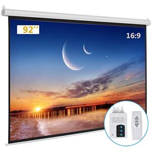 kshioe motorized projector screen with remote control, no wrinkles, without dents, hd screen, for home theater office classroom tv usage (92inch 16:9)