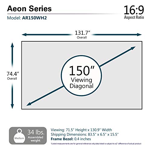 Elite Screens Aeon Series, 150-inch 16:9, 8K / 4K Ultra HD Home Theater Fixed Frame EDGE FREE Borderless Projector Screen, CineWhite UHD-B Front Projection Screen, AR150WH2, 150-inch / 16:9