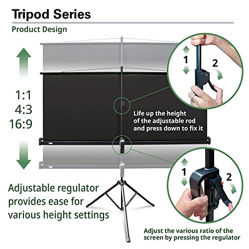 Elite Screens Tripod Series, 119-INCH 1:1, 16:9, 4:3, Adjustable Multi Aspect Ratio Portable Indoor Outdoor Projector Screen, 8K / 4K Ultra HD 3D Ready, US Based Company 2-YEAR WARRANTY, T119UWS1, Black