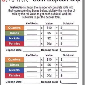 J Mark 400 Neatly-Packed Flat Coin Roll Wrappers Assorted, Made in USA, (Quarters, Dimes, Nickels, Pennies), ABA Striped Kraft Paper Coin Rolls Wrappers, Includes J Mark Deposit Slip