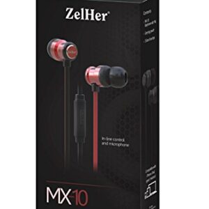 Zelher MX-10 in-Ear Headphones with Mic Earbuds with in-Line Control and 10mm Dual Drivers for Superior Sound Quality - Stylish, Tangle-Free Cables (Red)