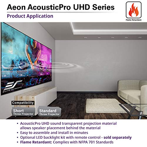 Elite Screens Aeon AUHD Series, 120-inch 16:9, 4K Home Theater Fixed Frame EDGE FREE Borderless Projection Sound Transparent Perforated Weave Projector Screen, AR120H2-AUHD