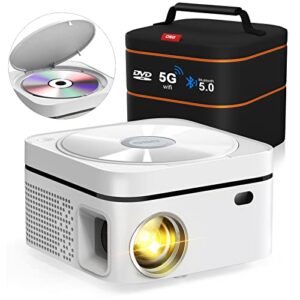 5g wifi and bluetooth projector built in dvd player, osq outdoor movie projector, portable dvd projector 1080p support with carry bag, compatible with ios/android/tv/hdmi/usb