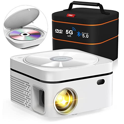 5G WiFi and Bluetooth Projector Built in DVD Player, OSQ Outdoor Movie Projector, Portable DVD Projector 1080P Support with Carry Bag, Compatible with iOS/Android/TV/HDMI/USB