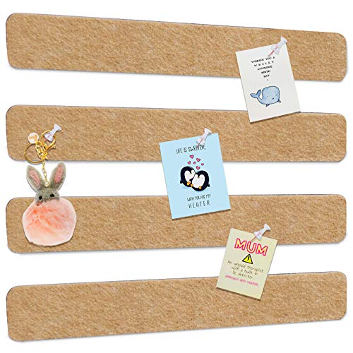 Felt Pin Board Bar Strips Bulletin Board Tiles for Wall Damage-Free with 40 Push Pins Memo Notice Boards as Classroom Office Decor, 4 Pack