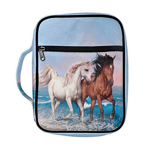 Talayituse Bible Cover Horses Sea Waves Print Bible Case with Handle Women Men Zippered Bible Bag Portable Bible Carrying Case for Bible Study, Outdoor, Daily Commuter