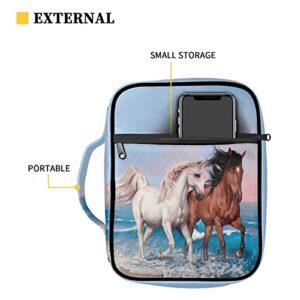 Talayituse Bible Cover Horses Sea Waves Print Bible Case with Handle Women Men Zippered Bible Bag Portable Bible Carrying Case for Bible Study, Outdoor, Daily Commuter