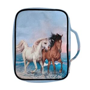 Talayituse Bible Cover Horses Sea Waves Print Bible Case with Handle Women Men Zippered Bible Bag Portable Bible Carrying Case for Bible Study, Outdoor, Daily Commuter