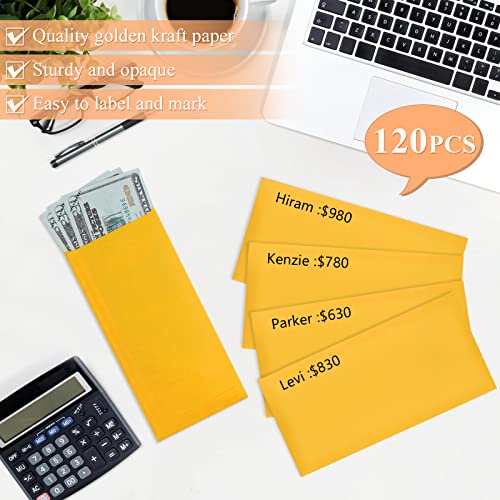 Cash Envelopes 120 Pack 3.2x6.6inch, Money Envelopes for Cash, Brown Kraft Paper Money Saving Envelopes, Key Envelopes for Coins, Checks, Gift Cards & Tickets