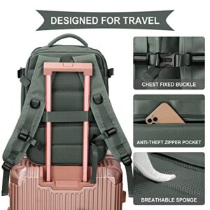 Large Travel Backpack Women, Carry On Backpack,Hiking Backpack Waterproof Outdoor Sports Rucksack Casual Daypack School Bag Fit 14 Inch Laptop with USB Charging Port Shoes Compartment, Green