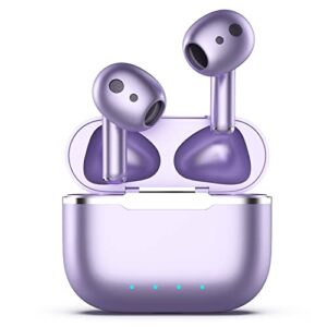 yht wireless earbuds, bluetooth 5.3 headphones with 4-mics clear call and enc noise cancelling, bluetooth earbuds wireless headphones, ear buds wireless bluetooth earbuds for iphone android (purple)