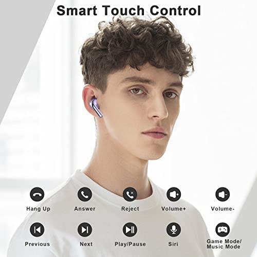 YHT Wireless Earbuds, Bluetooth 5.3 Headphones with 4-Mics Clear Call and ENC Noise Cancelling, Bluetooth Earbuds Wireless Headphones, Ear Buds Wireless Bluetooth Earbuds for iPhone Android (Purple)