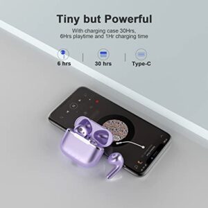 YHT Wireless Earbuds, Bluetooth 5.3 Headphones with 4-Mics Clear Call and ENC Noise Cancelling, Bluetooth Earbuds Wireless Headphones, Ear Buds Wireless Bluetooth Earbuds for iPhone Android (Purple)