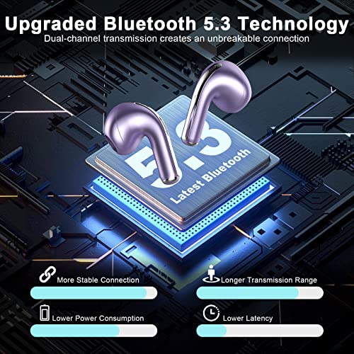 YHT Wireless Earbuds, Bluetooth 5.3 Headphones with 4-Mics Clear Call and ENC Noise Cancelling, Bluetooth Earbuds Wireless Headphones, Ear Buds Wireless Bluetooth Earbuds for iPhone Android (Purple)