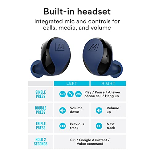 MEE audio X10 Truly Wireless in-Ear Headphones with Ergonomic Design, IPX5 Sweat Resistance, and 4.5 Hours Battery Life (23 Hours with Included Compact Charging case) (Blue)