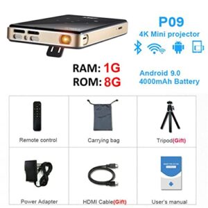 WENLII Projector Mini Android 9.0 4000mAh Battery,Support 4K Miracast Airplay Mobile Projector Video Beamer ( Color : D )