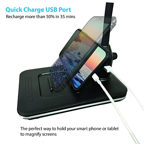 MagniPros 4X Magnifying Glass with Bright LEDs and Stand, Flexible Gooseneck Magnifying Desk Lamp w/USB Fast Charge & Tablet Stands for Reading Fine Print, Painting, Sewing, Crafts & Close Work