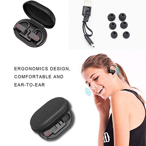 True Wireless Earbuds Bluetooth 5.0 Headphones, Sports in-Ear TWS Stereo Mini Headset w/Mic HiFi Bass IPX7 Waterproof, One Step Instant Pairing Case Noise Cancelling Earphones (Red)