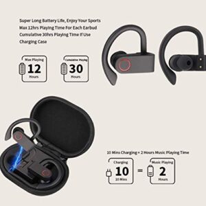 True Wireless Earbuds Bluetooth 5.0 Headphones, Sports in-Ear TWS Stereo Mini Headset w/Mic HiFi Bass IPX7 Waterproof, One Step Instant Pairing Case Noise Cancelling Earphones (Red)