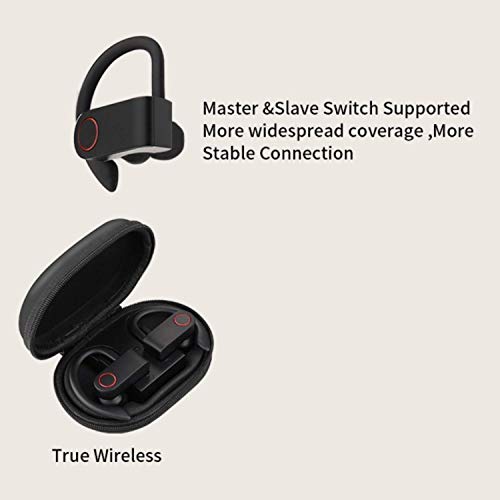 True Wireless Earbuds Bluetooth 5.0 Headphones, Sports in-Ear TWS Stereo Mini Headset w/Mic HiFi Bass IPX7 Waterproof, One Step Instant Pairing Case Noise Cancelling Earphones (Red)