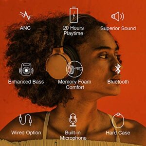 U Evolve Wireless Headphones, Lux Memory Foam Cushion Earpads, High-Fidelity Audio Deep Bass Active Noise Cancelling Over Ear Headphones with Microphone Bluetooth, 25 Hours Playtime