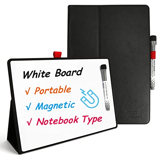 iNenya Portable Small White Board, 12" x 9" Magnetic Dry Erase Board with Stand, Desk Whiteboard for Kids Drawing, Comes with 1 Marker with Eraser for Clear, (Black)